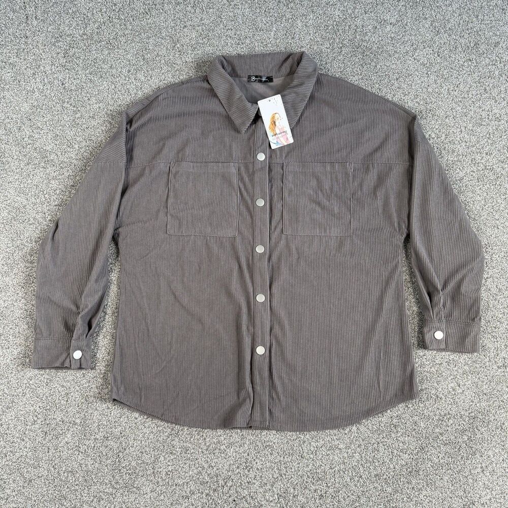 Prettygarden Women's Corduroy Shacket Shirt Full Snap Gray Size Large NEW